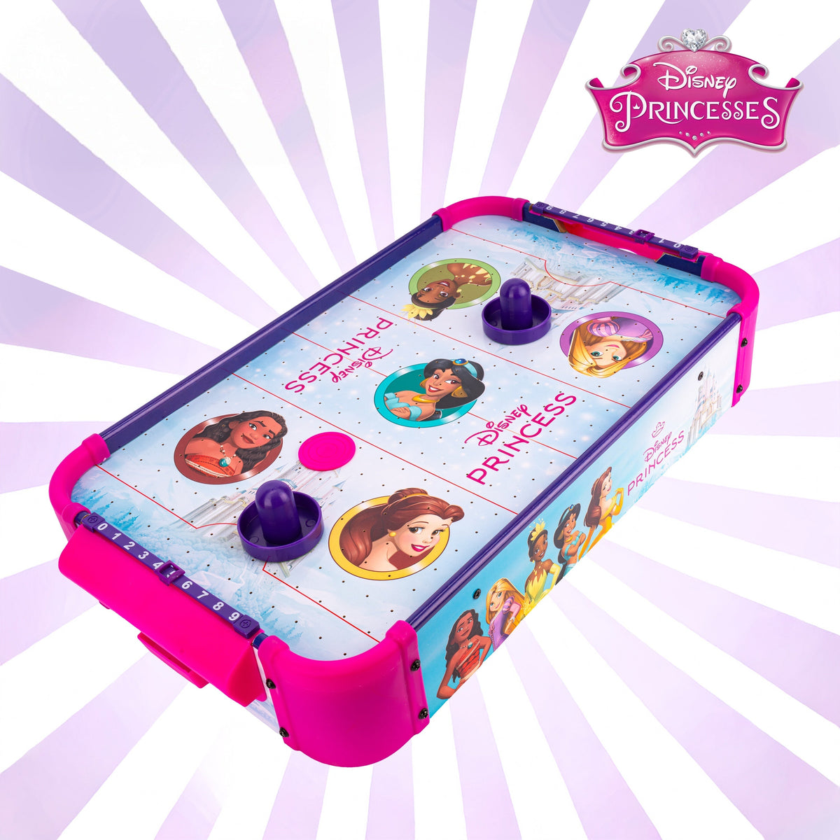 Disney Princess Officially Licensed Electronic Tabletop Air Hockey Table – Smooth Wooden Playing Surface, Manual Score Trackers, Fun Kids Game for Playroom, Birthday & Holiday Gift