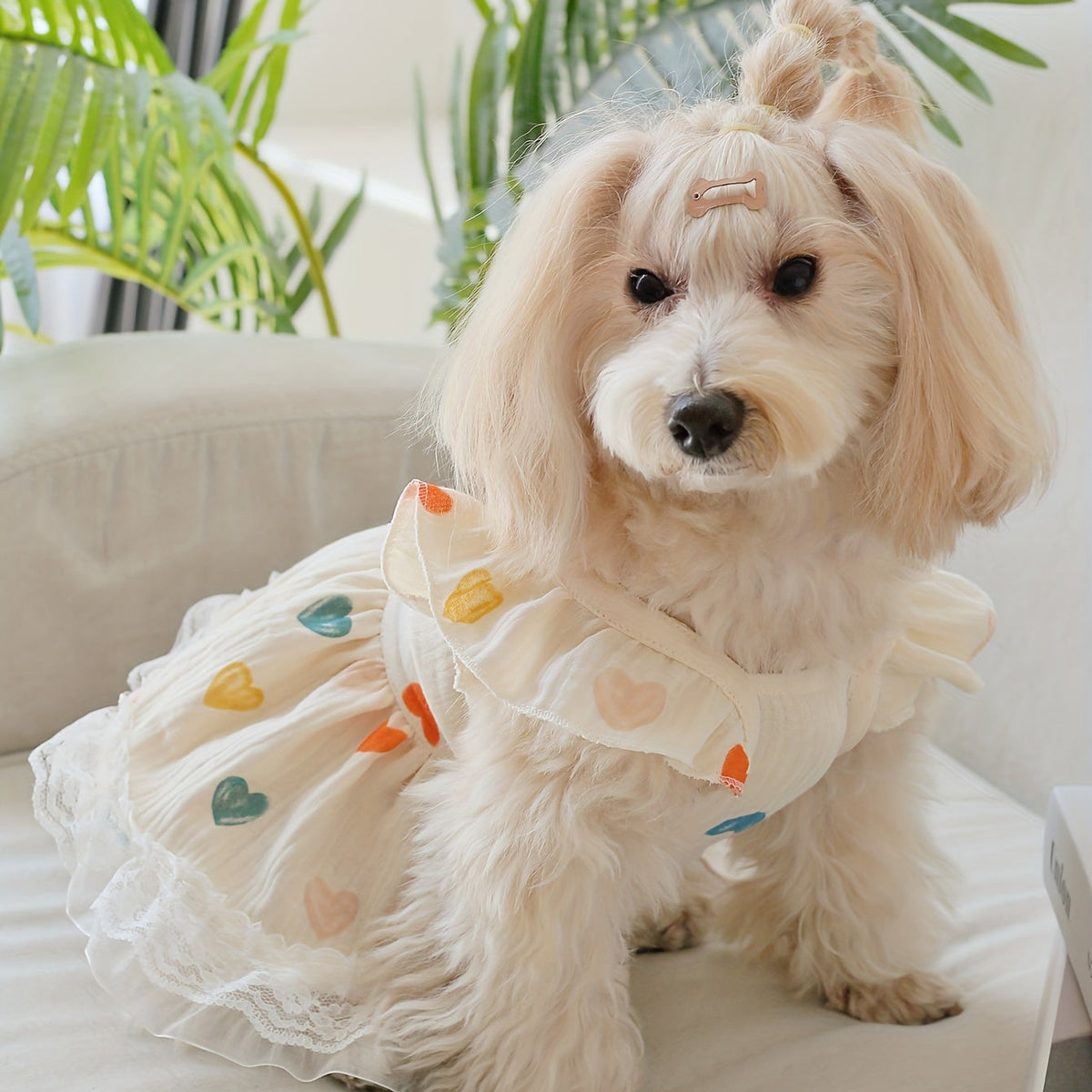Cute Colorful Heart Dog Dress for Small Dogs & Cats - Soft Gauze Skin-Friendly Pet Doll Dress for Girls, All-Season Cat & Dog Princess Outfit, Adorable Pet Skirt for Teacup Dogs, Puppies & Kittens