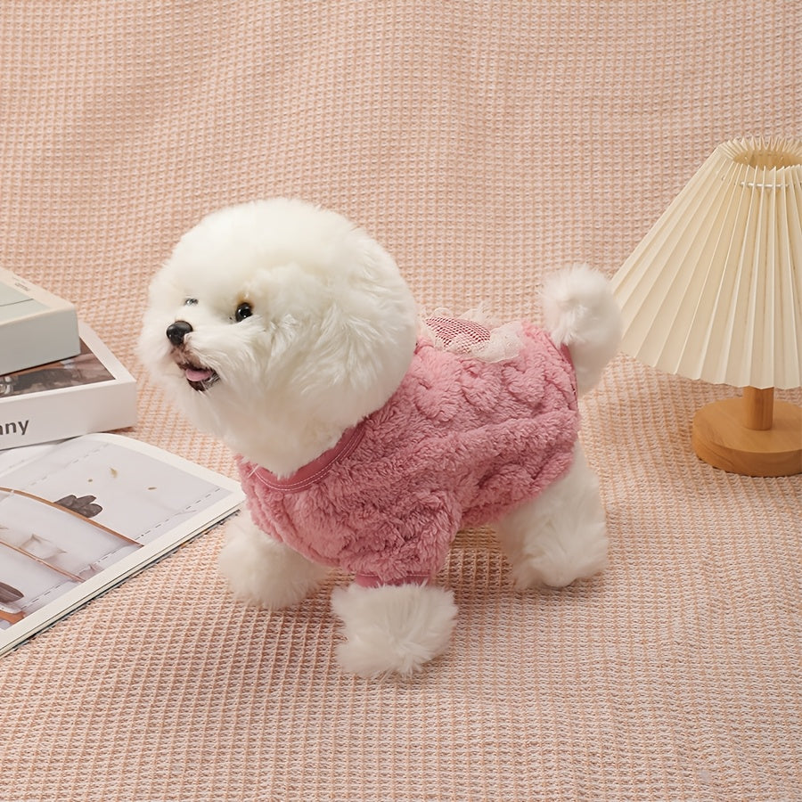Dog Vest Sweater for Fall Winter – Warm Thick Two-Legged Pet Shirt with Built-In Leash Buckle, Heart-Shaped Design, Cozy Cold Weather Dog Clothing for Small Medium Dogs