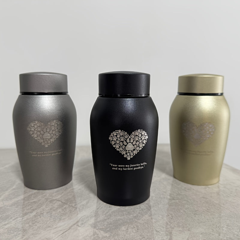 Pet Urn for Ashes Large Capacity – Stainless Steel Dog & Cat Memorial Urn with Heart Paw Print, Secure Seal Keepsake Cremation Urn, 4 Colors: Gray, Gold, Blue, Black