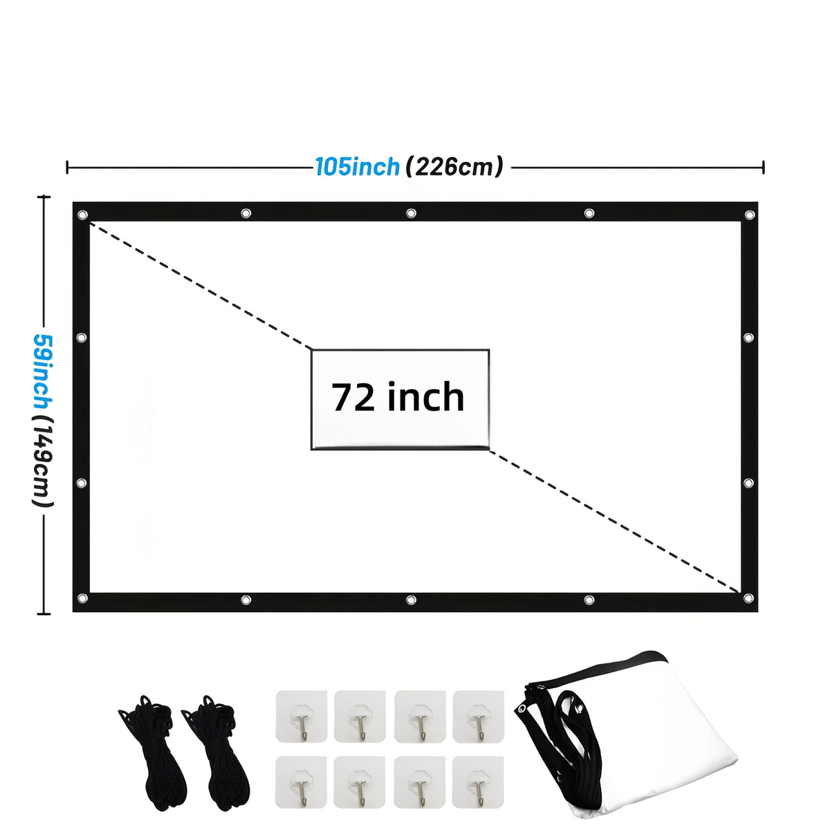 100-Inch Portable Projector Screen 4K HD 16:9 – Foldable Wrinkle-Free Outdoor & Indoor Movie Screen, 160° Wide View Dual-Sided Projection for Home Theater, Camping, Party & Presentations