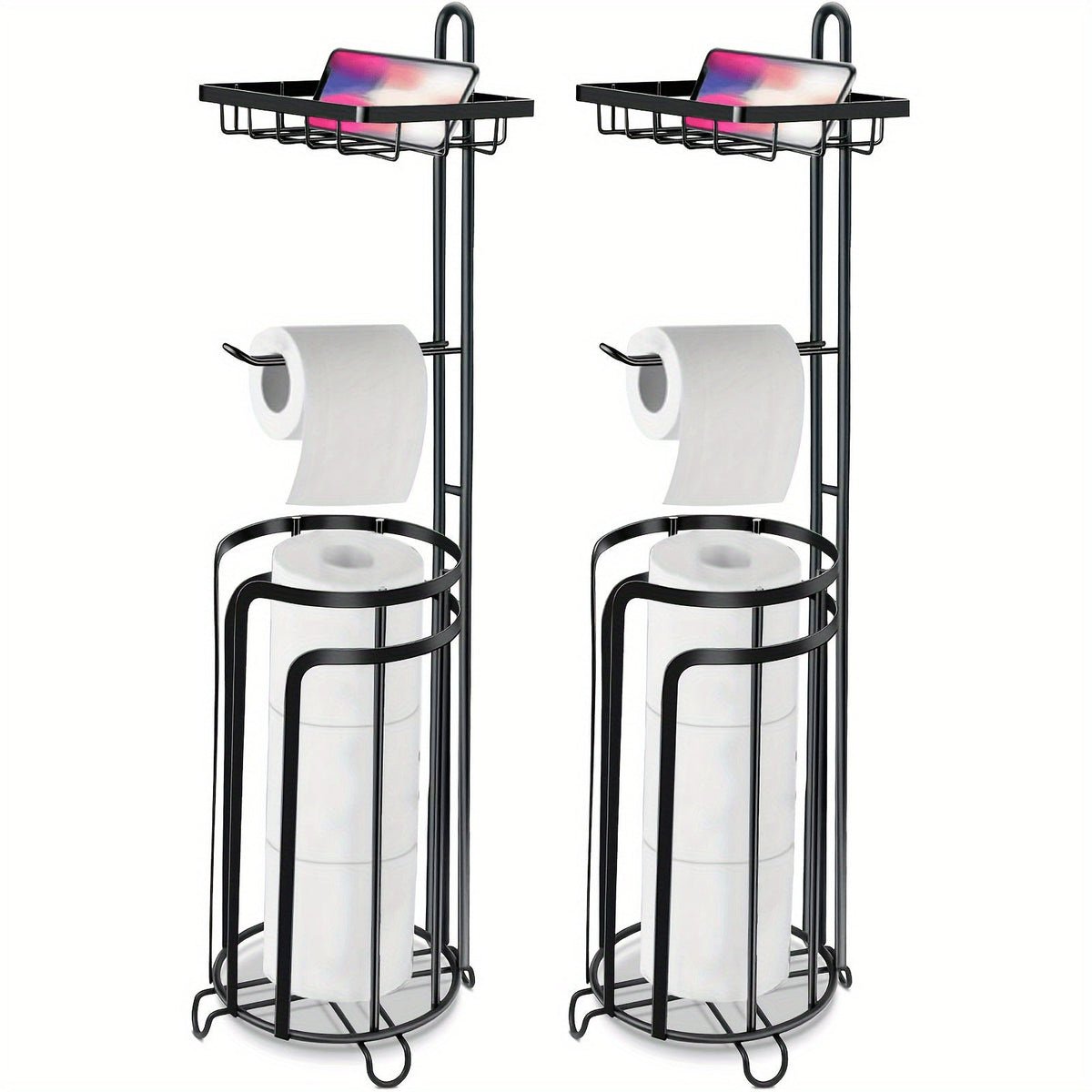 Freestanding Toilet Paper Holder Metal Stand 3 Reserve Roll Storage | No Drilling Modern Bathroom TP Dispenser | Floor Standing Toilet Paper Organizer | Housewarming Gift | Black