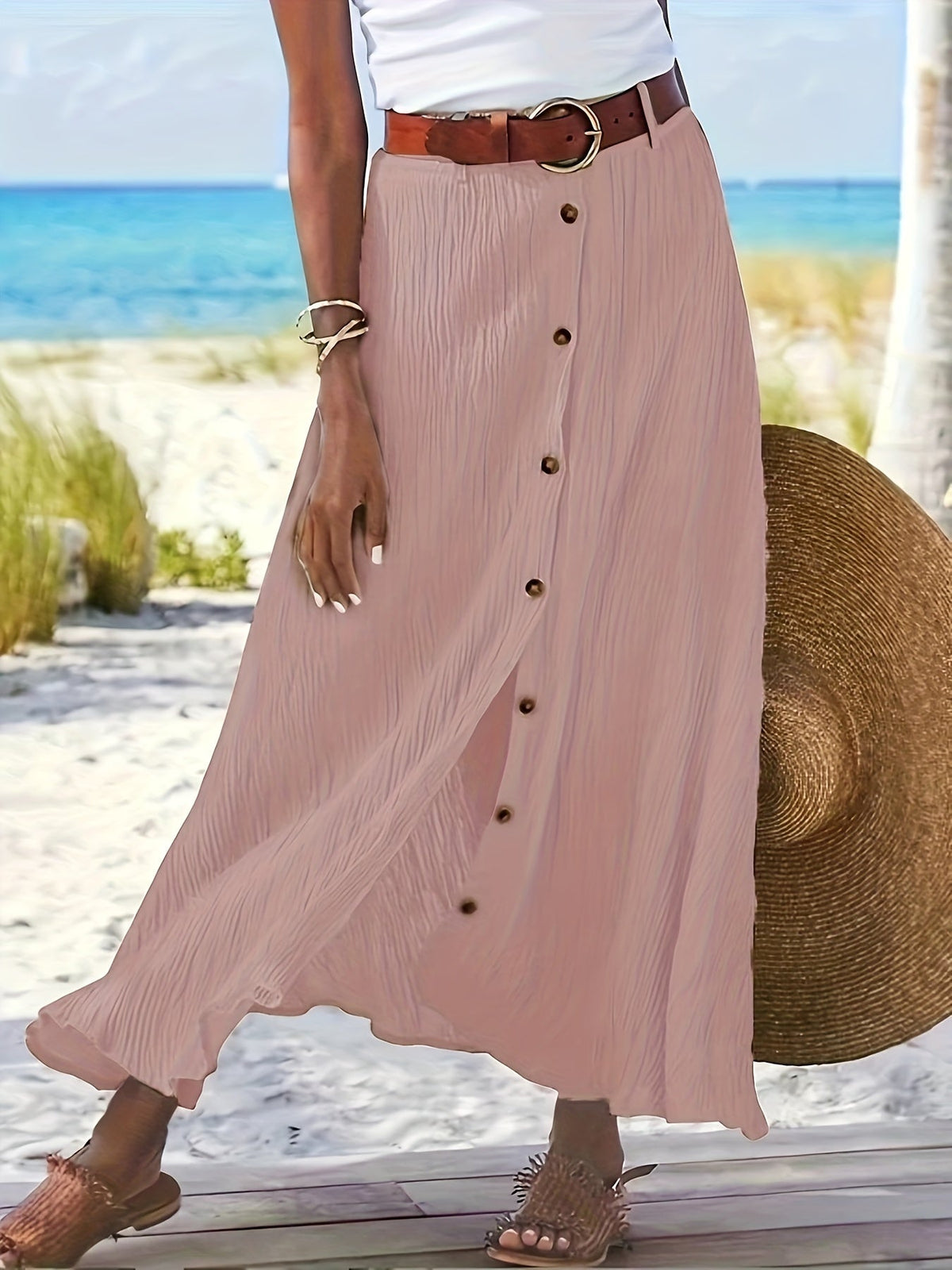 Women's A-Line Midi Maxi Skirt Side Slit Mid-Waist Long Flowy Semi-Sheer Polyester Skirt 8 Colors S-XXL Spring Summer Casual Daily Wear