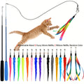 Interactive Cat Teaser Wand Toy Set 8pcs – Retractable Wand with 5 Fuzzy Worm Refills & 2 Ribbon Refills, Detachable Bell, No Battery Needed, Suitable for All Cats & Kittens