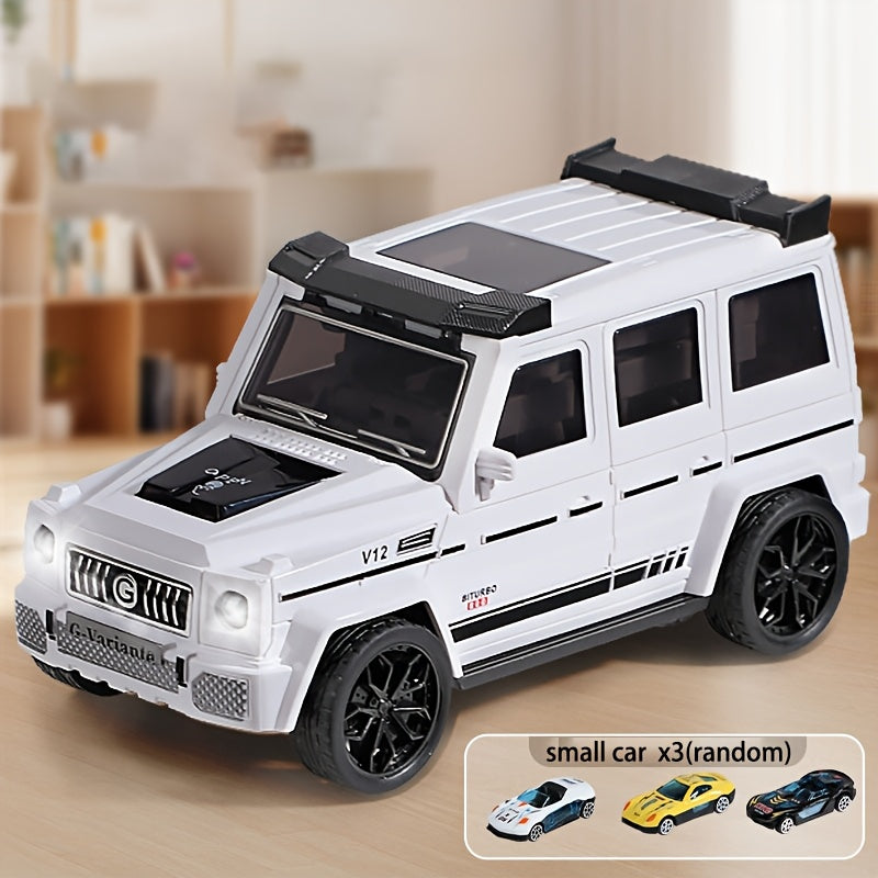 Transforming Track Car Toy with 3 Mini Cars - Foldable Off-Road Catapult Inertia Vehicle Launcher, STEM Educational Toy Car Set for Boys Kids Ages 3+, Birthday Christmas Gift (White or Blue)