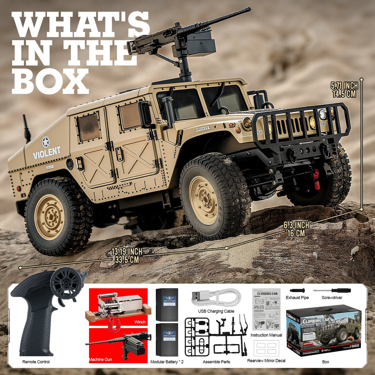 Huge RC SUV Military Vehicle 4WD 4x4 Off-Road Truck with Rechargeable Batteries – Proportional Remote Control Car for All Terrain, Christmas Gift for Boys & Youth