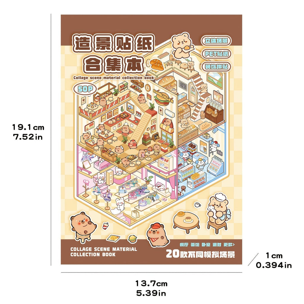 3D Scene Sticker Book for Kids 1500 Pieces - Creative Scrapbook Kit with 20 Scene Cards, 30 Material Types, Four Seasons Landscape Stickers, Educational Arts and Crafts Activity Set for Children
