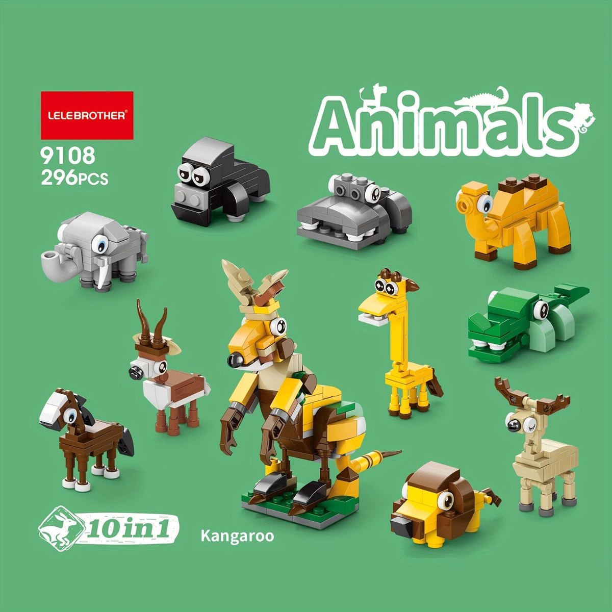 10-in-1 Mini Beast Series Building Block Set Cute Animal Model Assembly Toy Combines into 1 Large Figure Desktop Ornament Christmas Halloween Birthday Gift for Kids