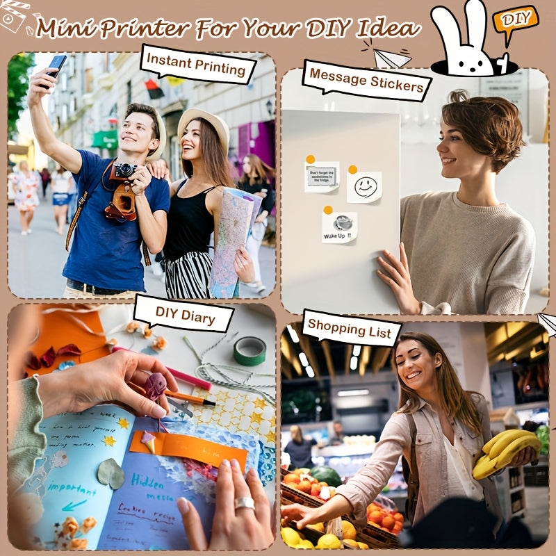 Mini Thermal Sticker Printer Inkless, Wireless Pocket Photo Printer with 1 Roll Thermal Paper, Portable Bluetooth Label Maker for Photos, Journaling, Notes & Memos – Cute Gift for Girls & Students