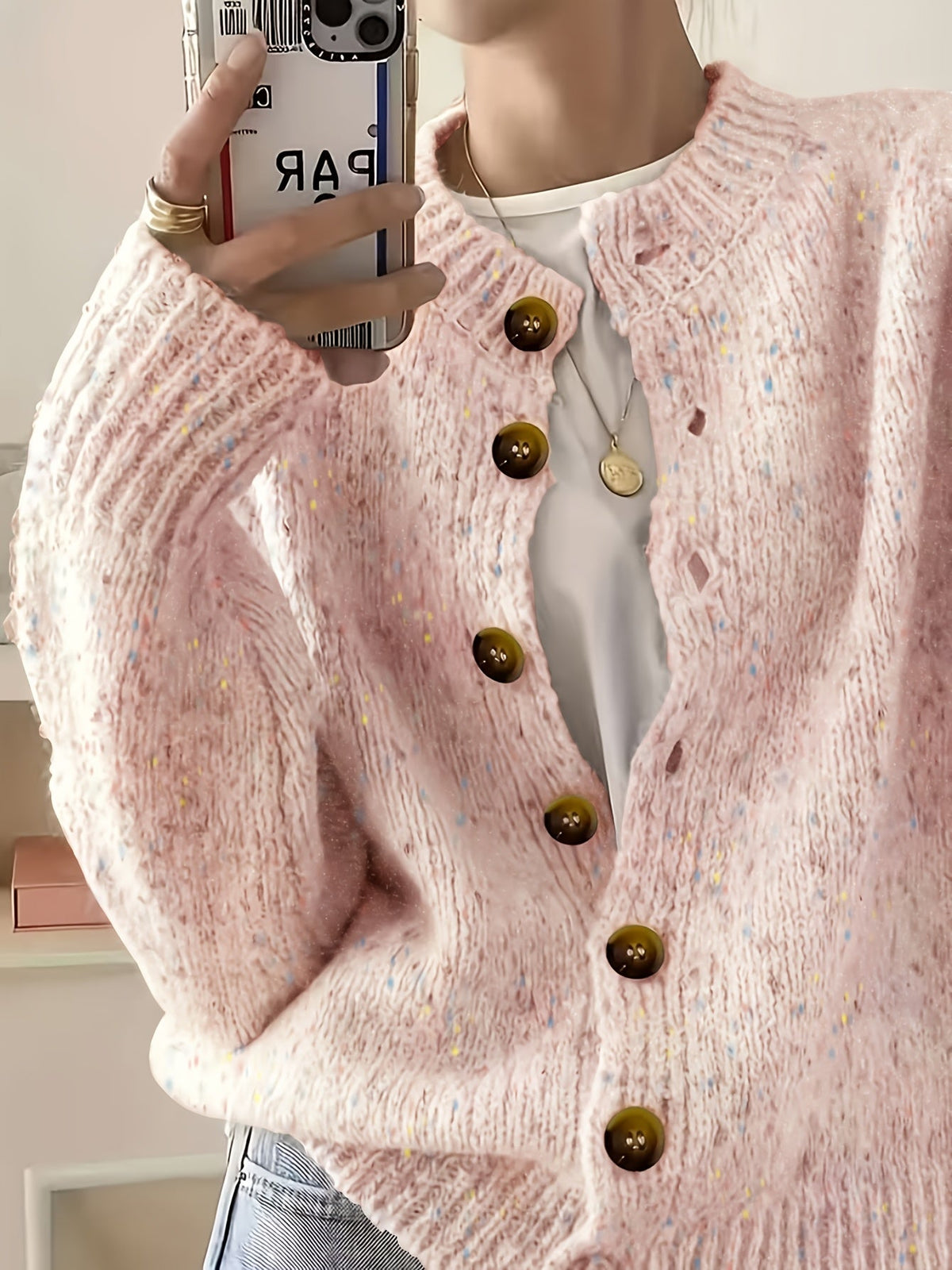 Casual Cardigan Women's Colorful Button-Front Long Sleeve Round Neck Knit Sweater | Lightweight Candy Dot Pattern Stretch Fabric Elegant Fashion Top S M L XL