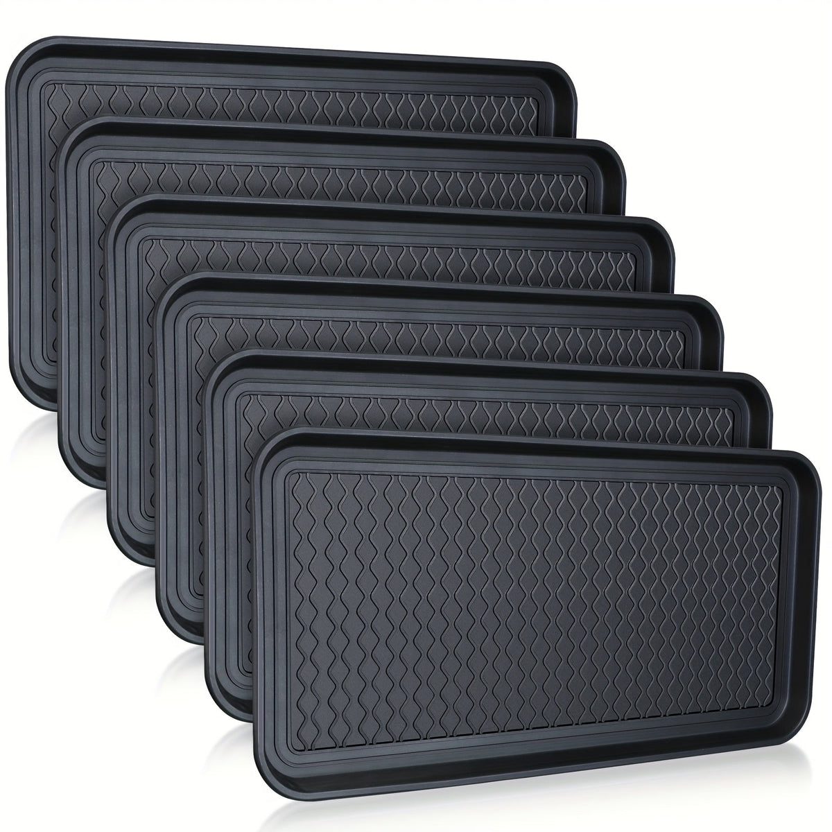 Waterproof Dog Feeding Mat 6pc - Anti-Slip Pet Food Bowl Mat Tray 30x15x1.2 Inch for Dogs Cats Indoor Outdoor Floor Protection - Multi-Purpose Boot Tray Shoe Mat Black