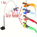 Cat Teaser Wand Toy with Simulation Bird & Suction Cup Base - Interactive Feather Bell Rod Set for Cats Kittens Hunting Exercise Solo Play No Battery Indoor Cat Toy Gift