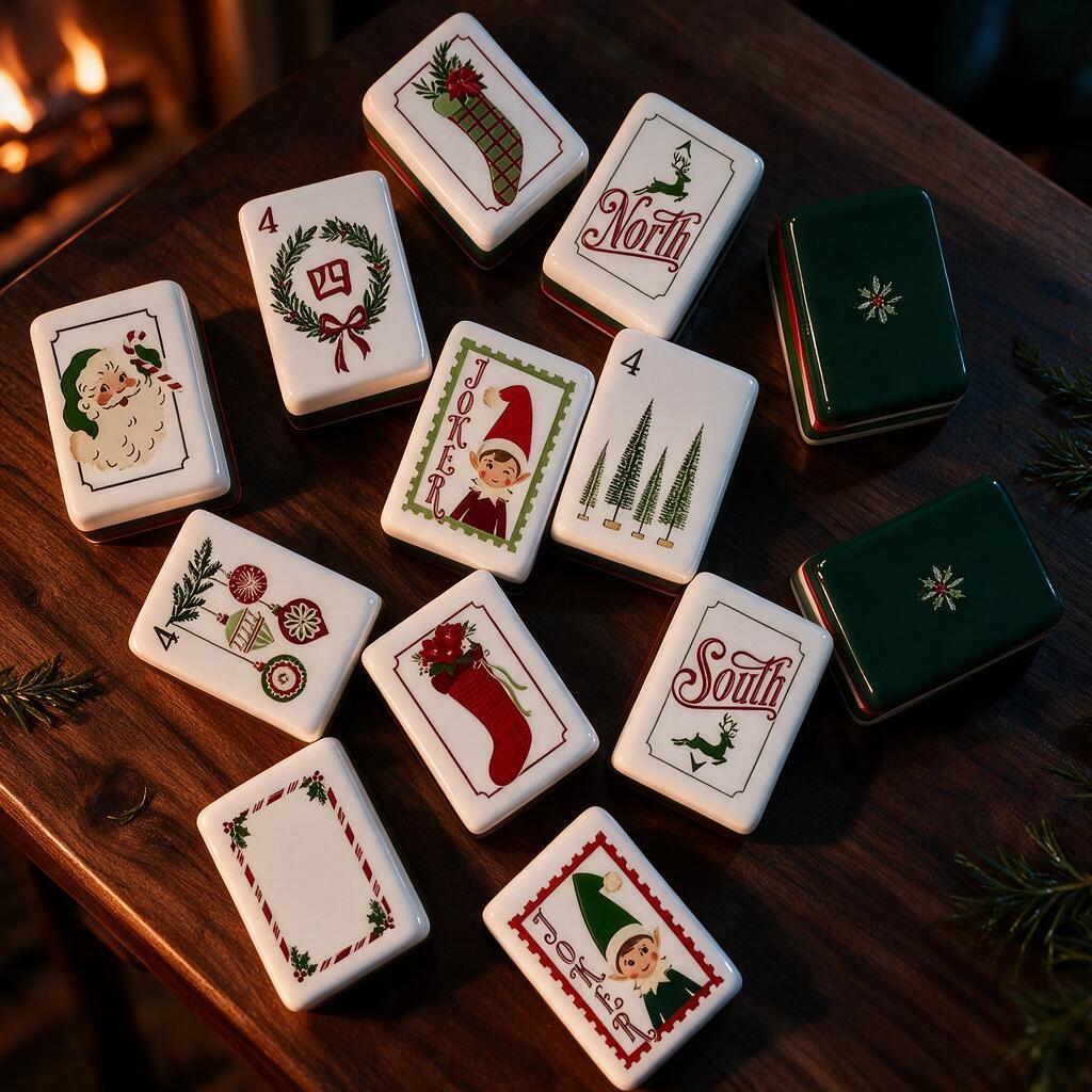 American Mahjong Set 160pcs Premium Acrylic Tiles with Holiday Festive Prints – Table Game for Christmas Party, Halloween, School Events & Social Gatherings