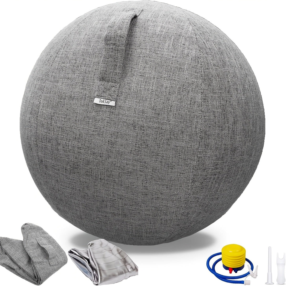 Exercise Ball Chair 65cm with Fabric Cover Anti-Burst Yoga Ball Seat for Home Office Desk Pilates Core Training Pregnancy Birthing Ball – Improves Posture & Relieves Back Pain, Grey & Black