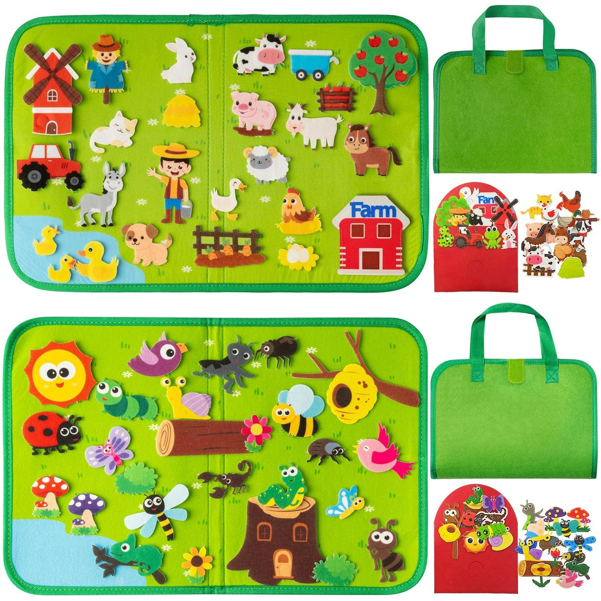 Busy Book for Toddlers – Felt Busy Board Sensory Learning Toy Gift Bag, Animals of the World & Farm Styles, Infant Early Education Activity Book, Travel Toy for Airplane Car, Gift for Boys Girls Ages 1 2 3+
