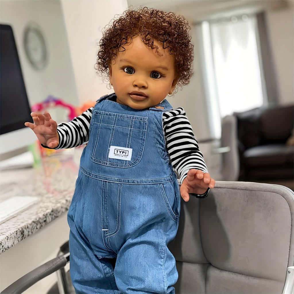 26" Realistic Reborn Baby Boy Doll – African American Newborn with Rooted Curly Hair, Soft Vinyl Body, Anatomically Correct & Complete Gift Set with Outfit, Bottle, Pacifier & Birth Certificate