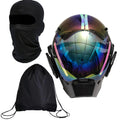 Futuristic Punk Mecha Mask Breathable Balaclava & Drawstring Backpack Set for Halloween Cosplay Rave Festival Stage Performance Photography