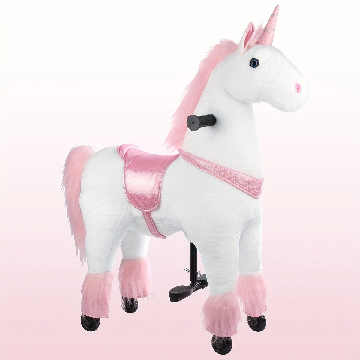 Kids Ride On Unicorn Horse Toy with Wheels Plush Walking Animal No Battery Required Size S and M for Ages 3 to 9 Pink Unicorn White Unicorn Birthday Christmas Gift for Boys Girls