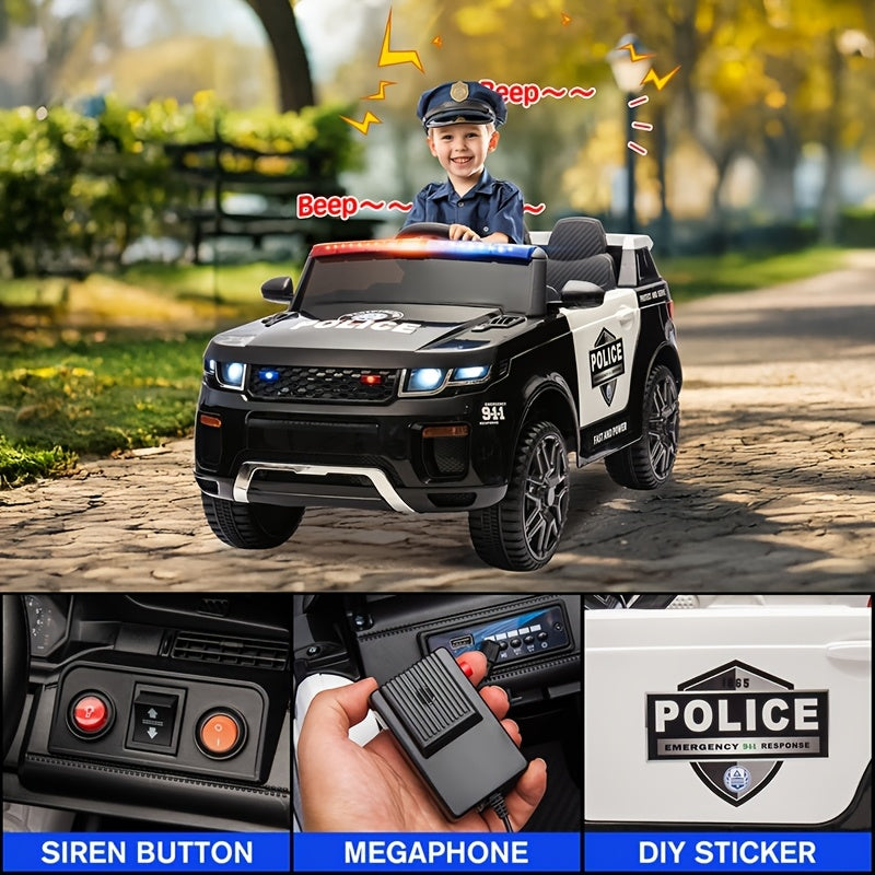 12V Kids Ride On Police Car - Electric SUV with Parent Remote Control, Megaphone, Flashing Lights & Siren, MP3 Player, Spring Suspension - 1-2 Hour Battery - Up to 3.1 MPH - 66 lbs Capacity - Gift for Boys & Girls