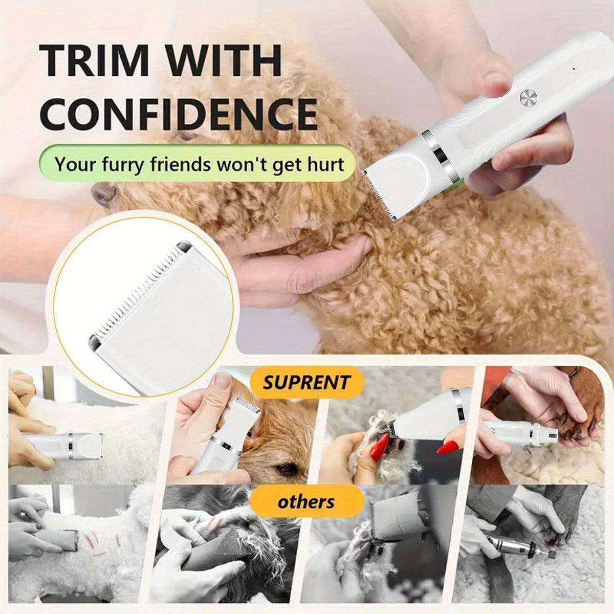6-in-1 Rechargeable Pet Grooming Kit for Dogs & Cats – Cordless Hair Clipper, Steel Scissors, Comb & Shaver Set for Thick Coats, USB Charging
