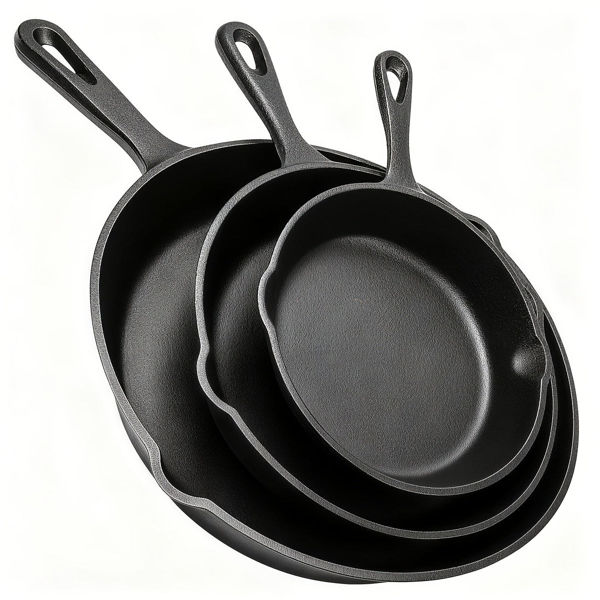 Cast Iron Skillet Set 3-Piece 6 8 10 Inch Pre-Seasoned Non-Stick Heavy Duty Oven Grill Campfire Safe Even Heat for Steak Cornbread Baking – Rustic Kitchen Cookware