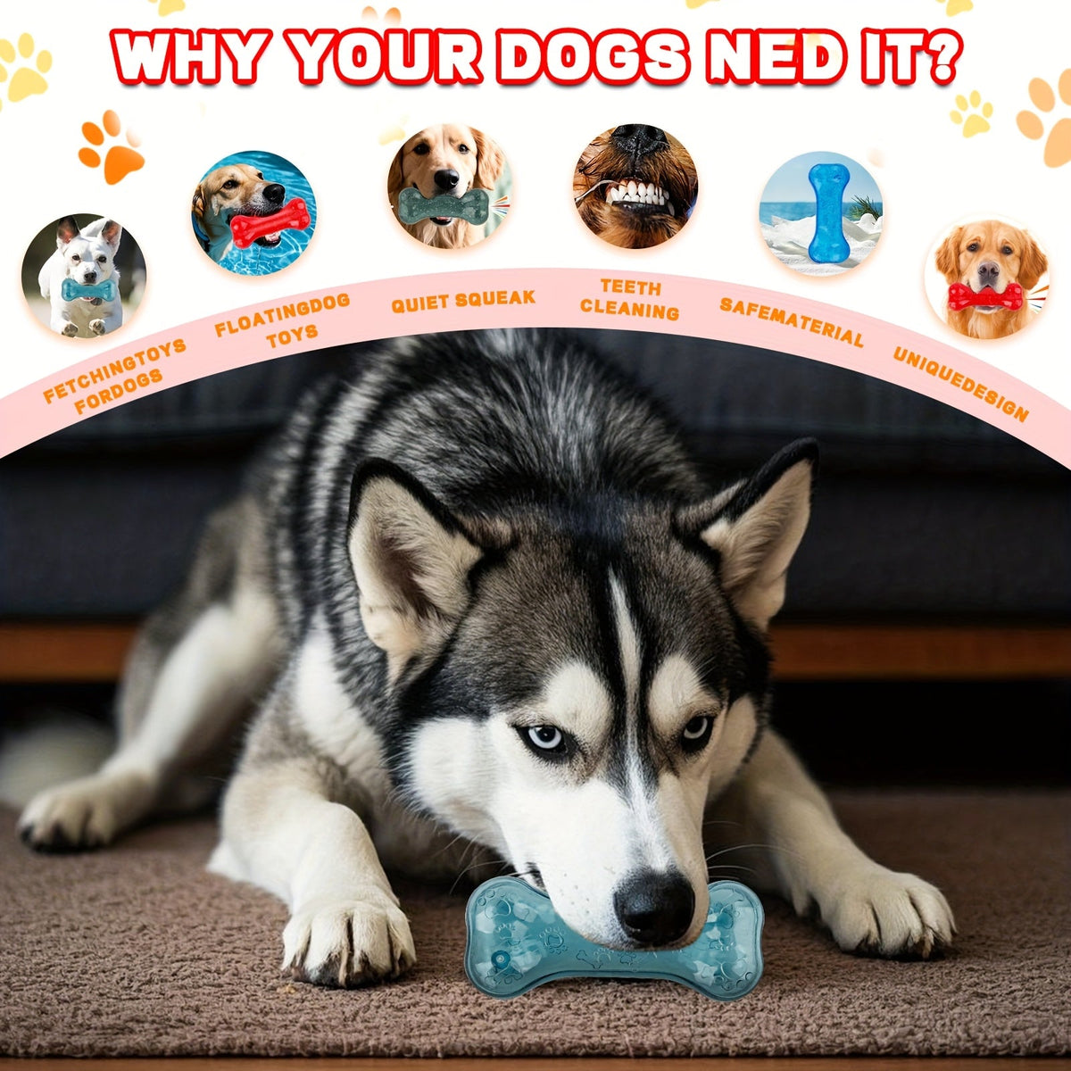 Squeaky Dog Chew Toy – Fun & Cute Interactive Squeaker Toy for Dogs, Reduces Boredom & Anxiety, Engages Chewing Instinct, Durable Dog Play Toy for Small Medium Large Dogs, Multiple Colors incl. Glow-in-Dark