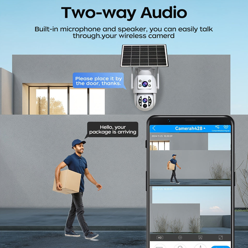 Solar Security Camera Outdoor 360° PTZ 1296P HD Dual Lens Color Night Vision Two-Way Audio Motion Detection WiFi SD Card – Wire-Free Rechargeable JOOAN RS3