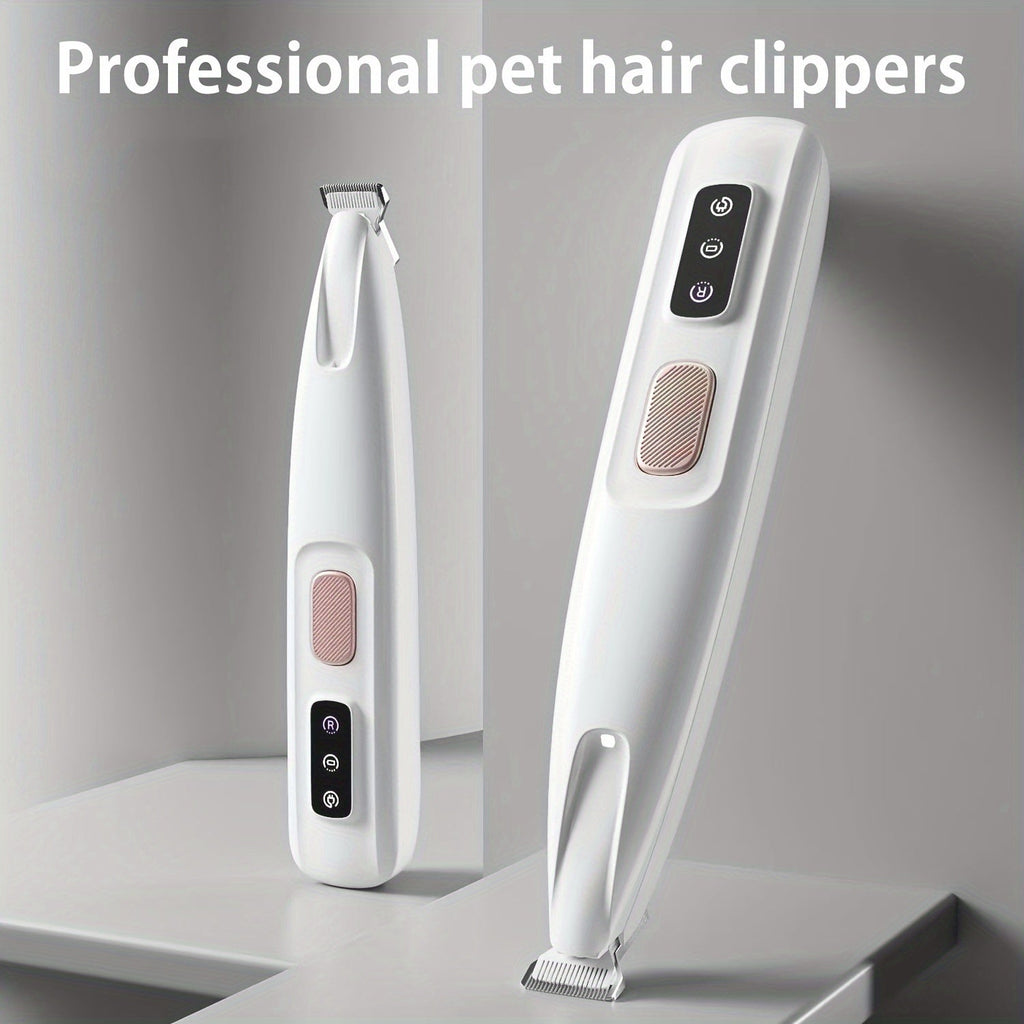Pet Grooming Clipper Low Noise USB Rechargeable - Multi-Functional Dog & Cat Hair Trimmer with LED Light for Paws, Eyes, Ears, Face & Belly, Cordless Full-Body Grooming Kit for Sensitive Pets (White)