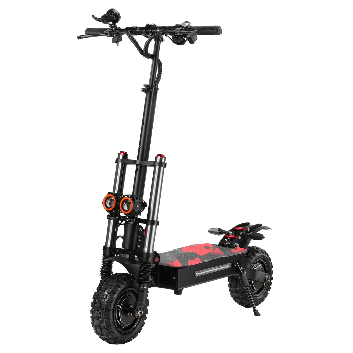 All-Terrain Electric Scooter with Seat - Dual Drive Front & Rear Motors, 60V 38Ah Long Range Battery, Full Hydraulic Suspension, 11-Inch Tires, Front & Rear Disc Brakes | High Speed City & Off-Road Commuter Scooter (Black+Orange)