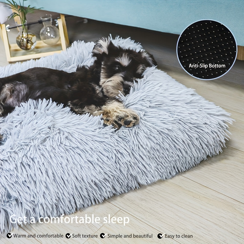 Extra Large Plush Dog Bed & Cat Pad – Thick Warm Polyester Cushion with Removable Washable Cover, Calming Pet Furniture for All Dog Breeds & Cats