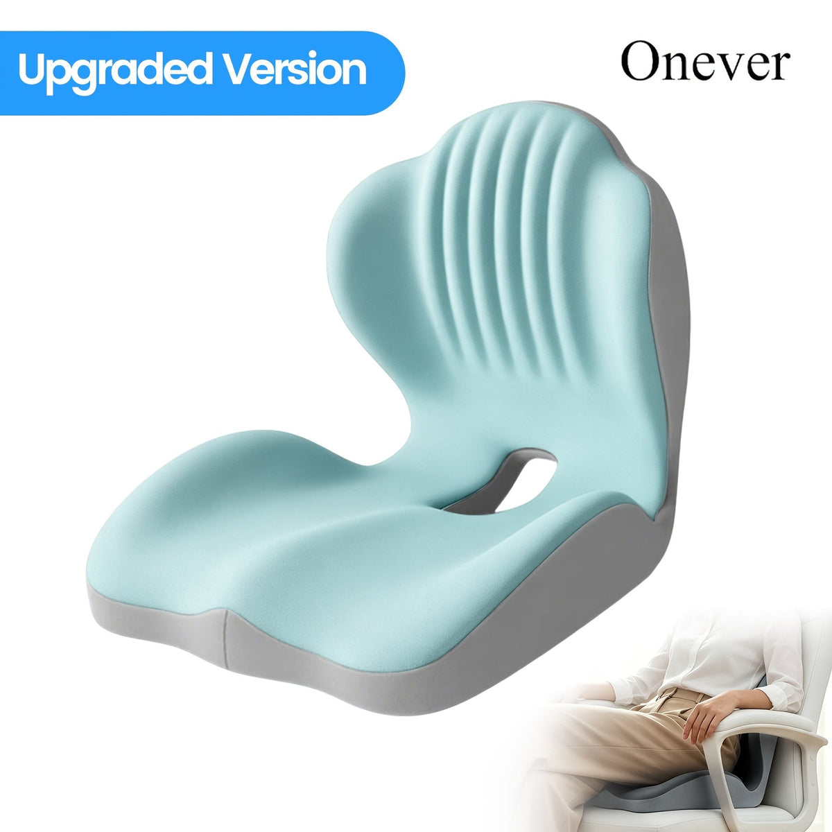 Ergonomic Memory Foam Seat Cushion with Back Support & Breathable Hollow Design – Comfortable Coccyx Cushion for Office Chair Car Seat Long Sitting Unisex