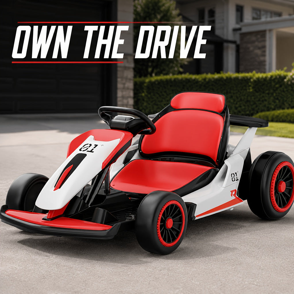 24V Electric Go Kart for Kids Ages 6+ with 360° Drift – Dual 180W Motors, 2 Speeds 3.1-5 MPH, 7Ah Battery, 5-Point Harness, Wireless Music & USB, 110 LB Capacity Racing Ride-On Car Gift