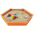 Cedar Wood Hexagonal Kids Outdoor Sandbox with Lid Weatherproof Oxford Cover Three Benches Base Liner 73x64 Inch for Gardens Yards Beaches Fits 4 to 6 Kids Natural