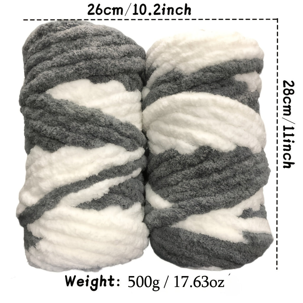 Chunky Chenille Yarn 2 Skeins 500g Hand Knitting Blanket Crochet Multicolor Striped Soft Polyester Extra Thick Plush DIY Gift for Women Men