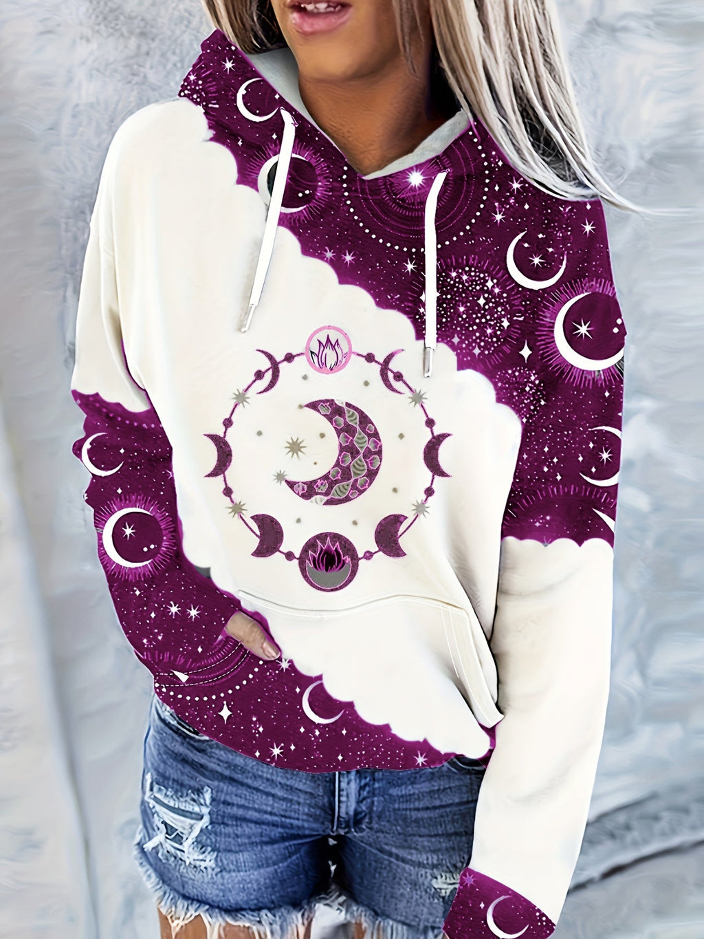 Vintage Print Hooded Sweatshirt Women Ethnic Western Style Boho Pullover Hoodie Casual Top Mixed Color S-XXL US Warehouse