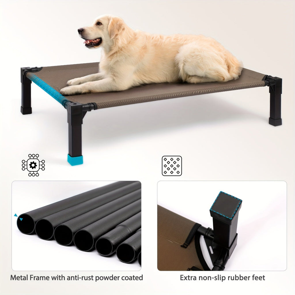Cooling Elevated Dog Bed Raised Cot with Breathable Mesh and Metal Frame - Washable Portable Dog Cot with No-Slip Feet for Indoor and Outdoor Use, Multiple Sizes and Colors Available