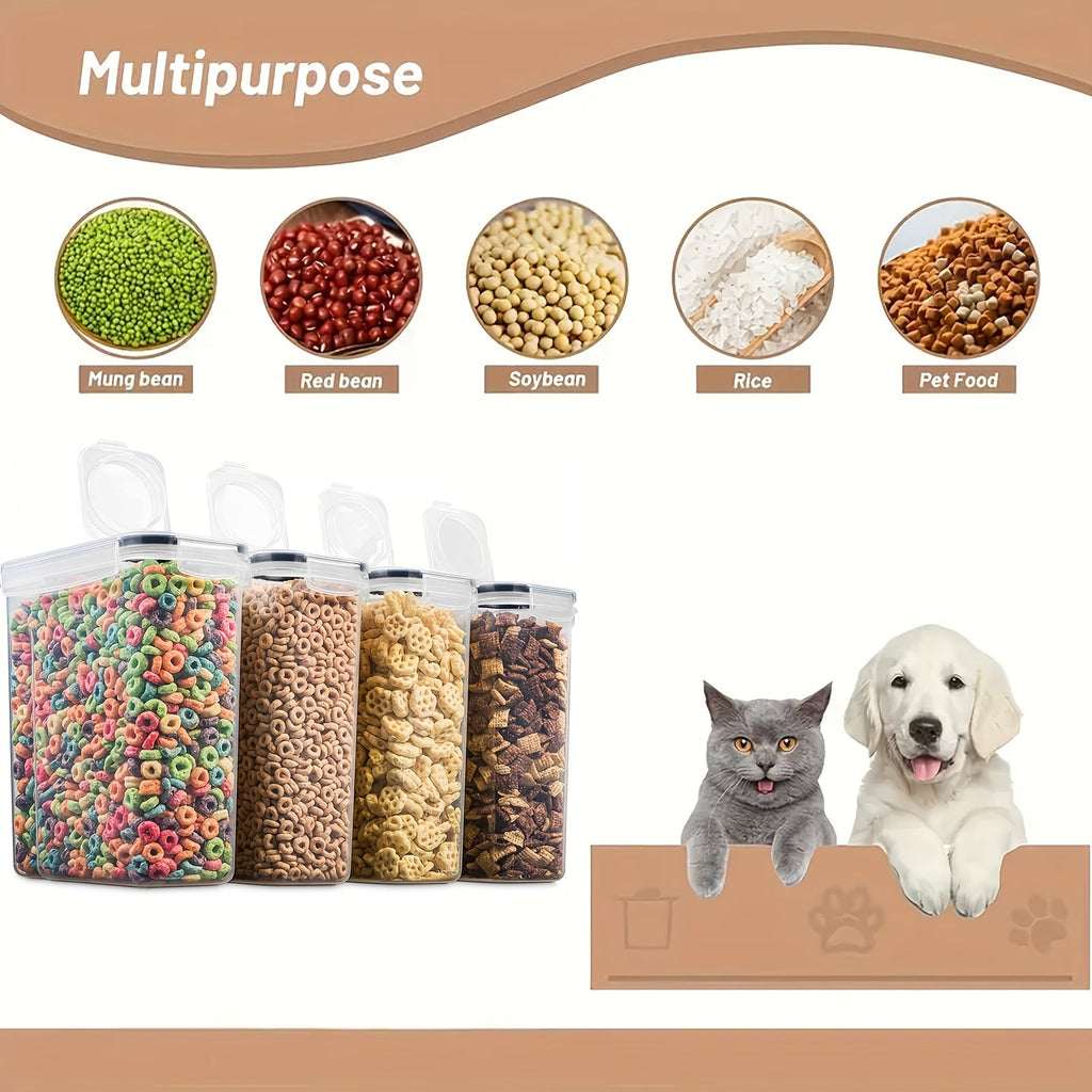 Airtight Food Storage Containers 4 Pack with Colored Spoons - BPA Free Plastic Canisters for Dog Food, Cat Food, Dry Treats, Cereal, Rice, Grains & Bird Food - Kitchen Pantry Organization Set