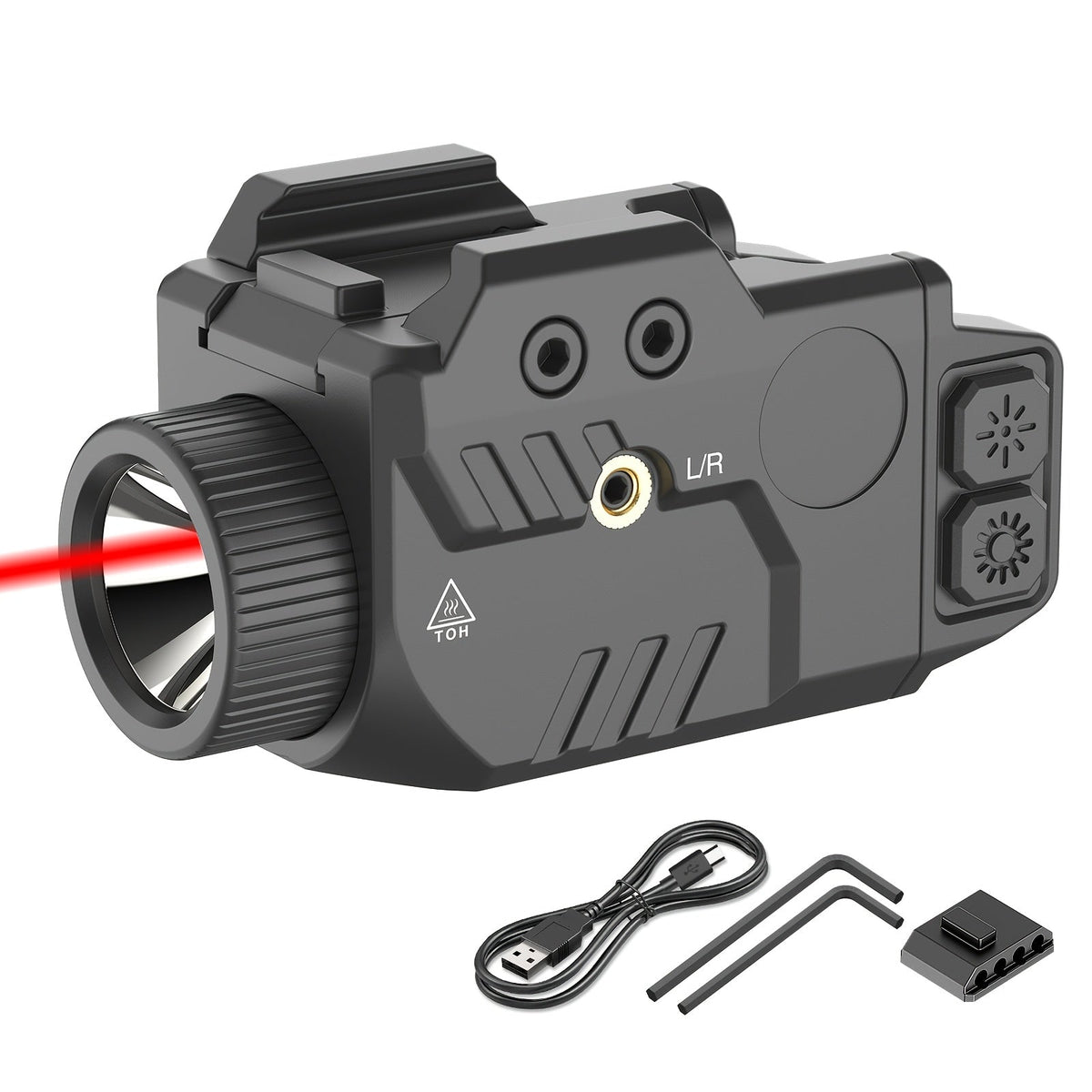 750 Lumens Tactical Flashlight with Red Green Blue Laser Sight Combo for Picatinny Rail Handgun Rechargeable Pistol Light Strobe Function Weapon Light for Shooting Range Home Defense