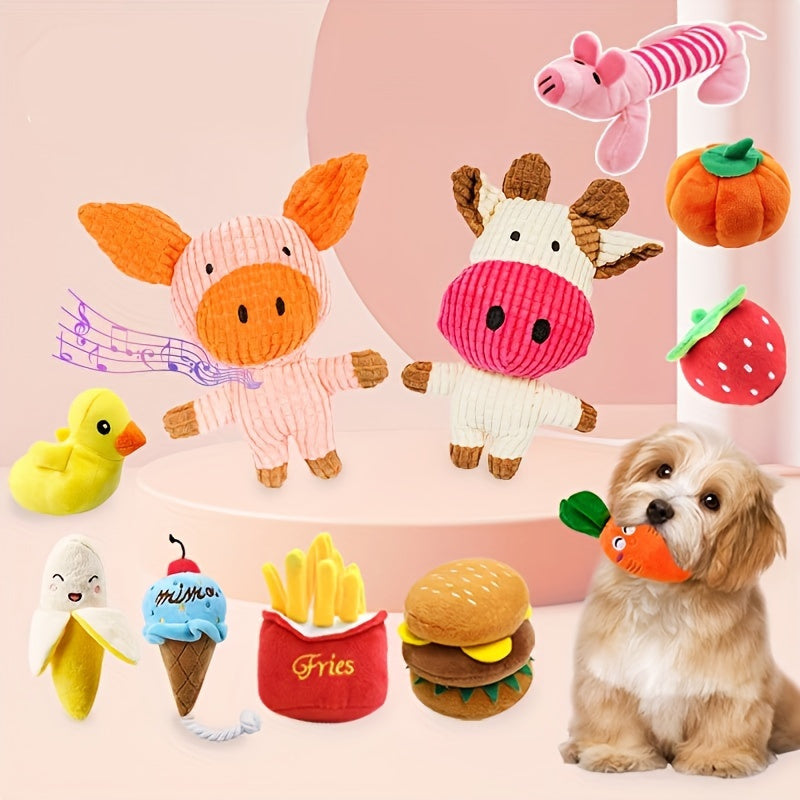 15-Piece Cartoon Plush Squeaky Dog Toy Set – Cute Random Style BB Squeaker Chew Toys for Small Dogs, No Battery Needed, Durable Soft Plush Toys for Teeth Cleaning & Play, Variety Gift Pack