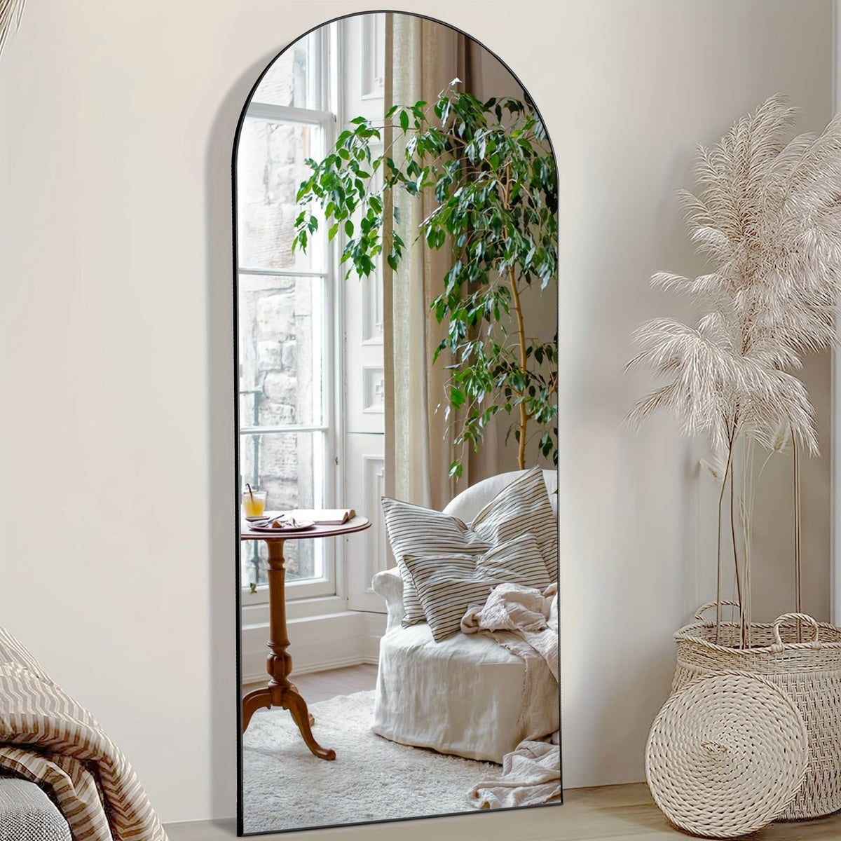 Arched Full Length Mirror with Stand 64x21 / 59x16 Inch, Aluminum Alloy Frame Shatter-Proof Nano Glass Floor Mirror, Standing Full Body Mirror for Bedroom Living Room Cloakroom Wall Decor