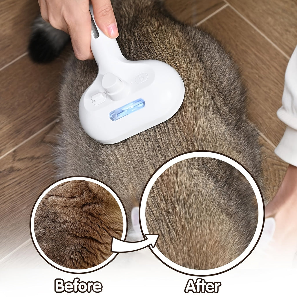 3-in-1 Cat Steam Brush Grooming Comb with Steam and Release Button Pet Hair Removal Deshedding Tool for Large Medium Small Cats and Dogs Indoor Use White Pink