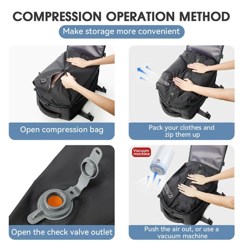 Vacuum Seal Travel Backpack with Air Pump – Expandable Large Capacity Compression Space Saver Laptop Carry-On Bag Oxford Cloth for Men Women Hiking Camping Travel