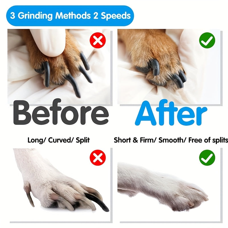 Quiet Electric Dog Nail Grinder USB Rechargeable – 2-Speed Painless Pet Nail Trimmer with Polishing & Smoothing Head for Large Medium Small Dogs, Low-Noise Cordless Claw Care Tool, Black Blue Green White