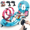 RC Track Car Rail Racing Toy Set, Build Your Own 3D Super Track Slot Car Playset with 2 Cars & 2 Remote Controllers – STEM Kids Gift for Boys Girls Ages 6+