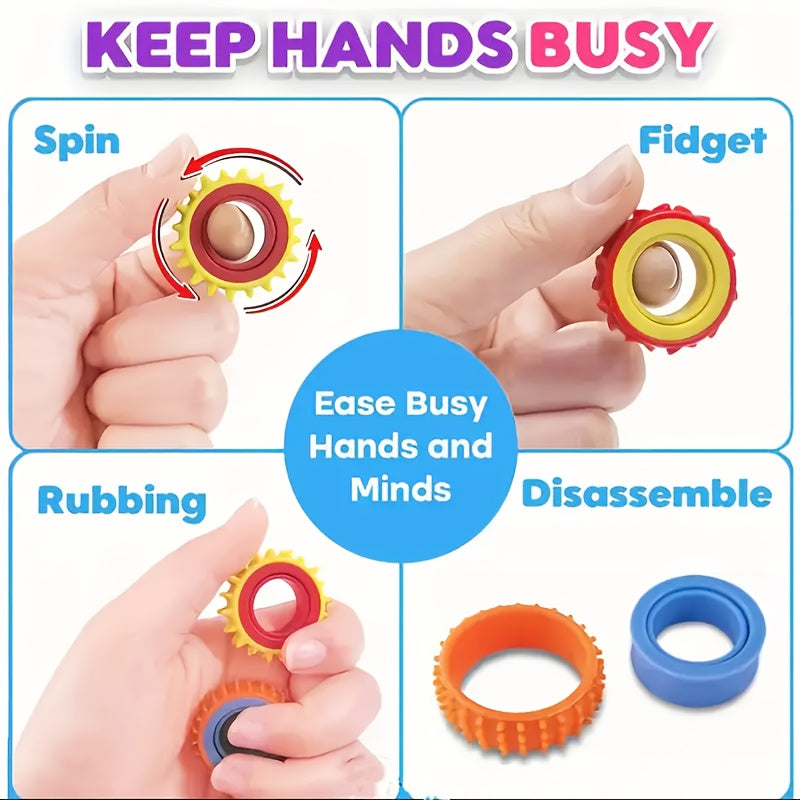 Sensory Finger Spinner Rings for Kids 4/6/8pcs Fidget Texture Rings Autism Calming Toy Anxiety Relief Classroom Prize Stocking Stuffer Gift Mixed Colors