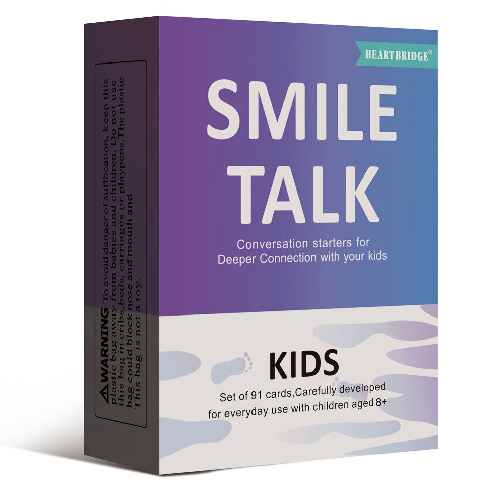 Smile Talk Parent-Child Conversation Card Game - 91 Cards with 90 Meaningful Conversation Starters to Spark Creative Thinking & Family Bonding, Fun Family Game Night Activity, Birthday & Holiday Gift