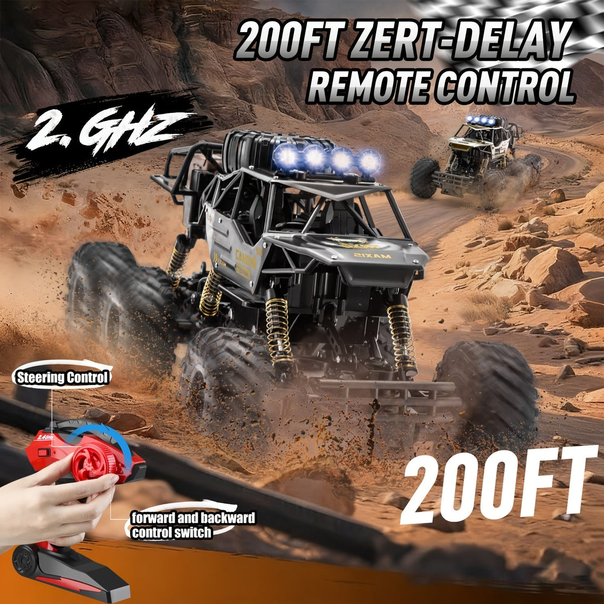 1:10 Scale Six-Wheel Alloy RC Monster Truck 2.4GHz Off-Road Climbing Vehicle 1200mAh Battery LED Lights Independent Shock Absorption Gift Box Model 9219