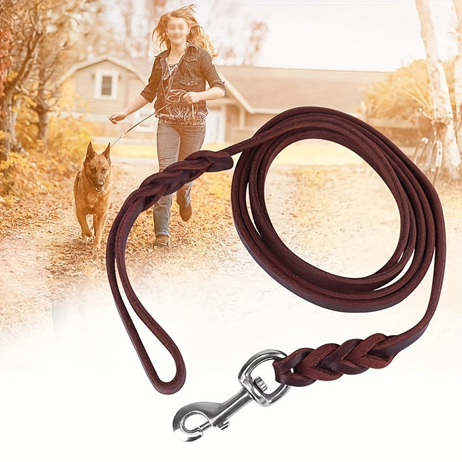 Leather Dog Training Leash Durable Cowhide Dog Running Walking Leash with Adjustable Slip Lead and Lobster Buckle for Running Hiking Training 47 71 83 Inch