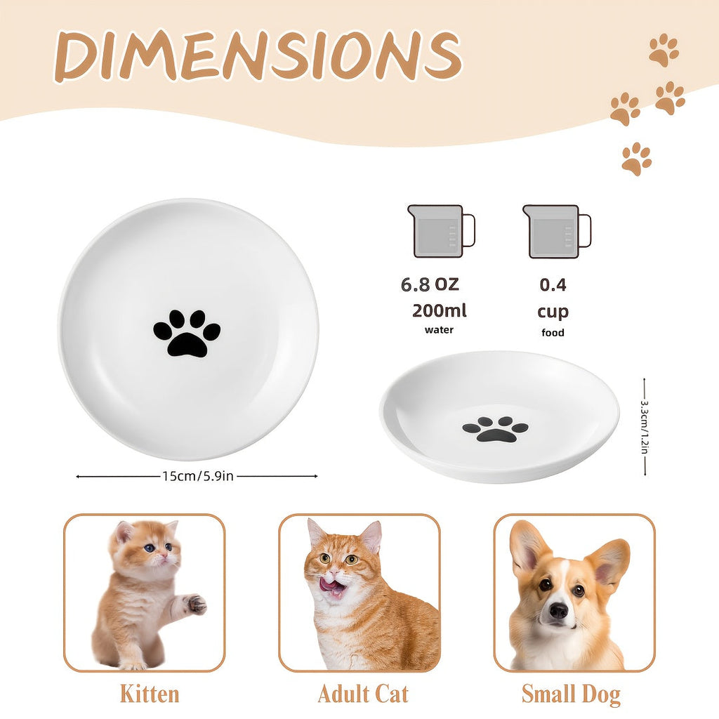 Ceramic Cat Bowl Set of 4 with Paw Print Design – Whisker-Friendly Pet Food & Water Dish for Dry & Wet Food, Multi-Bowl Feeding Set for Cats & Small Dogs, Dishwasher Safe & Easy to Clean