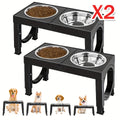 Elevated Dog Bowls Foldable Raised Feeder Stand – 2 Stainless Steel Bowls, Adjustable 5 Heights, Non-Slip, Portable Dog Food Water Bowl for Small Medium Large Dogs & Cats, 2-Pack